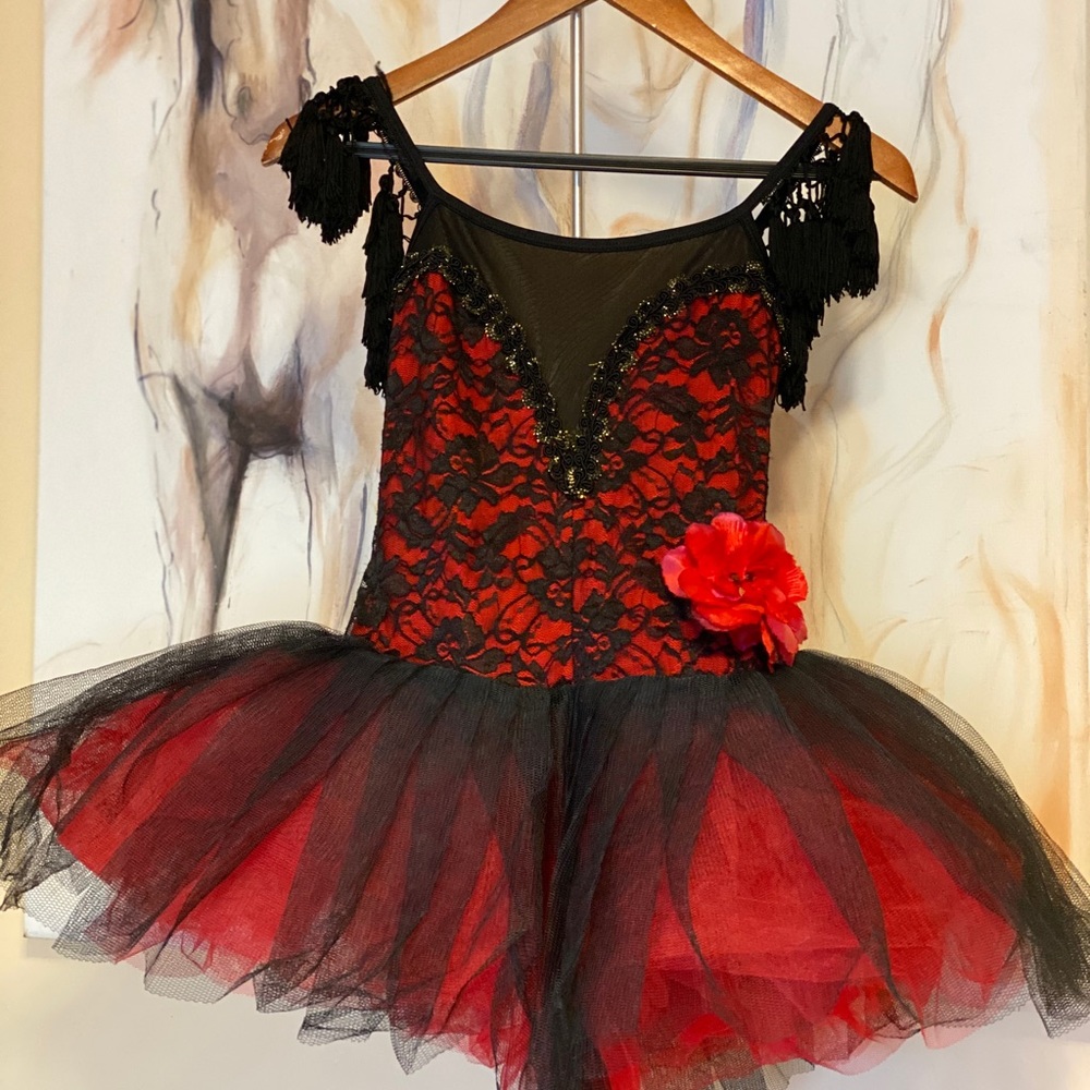 Spanish style TUTU Ballerina Dress in Black/Red